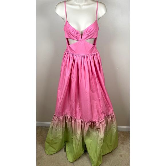 SAU LEE Nova Cutout Pink Chartreuse Green Ombre Maxi Gown Size 2 - Picture 5 of 12